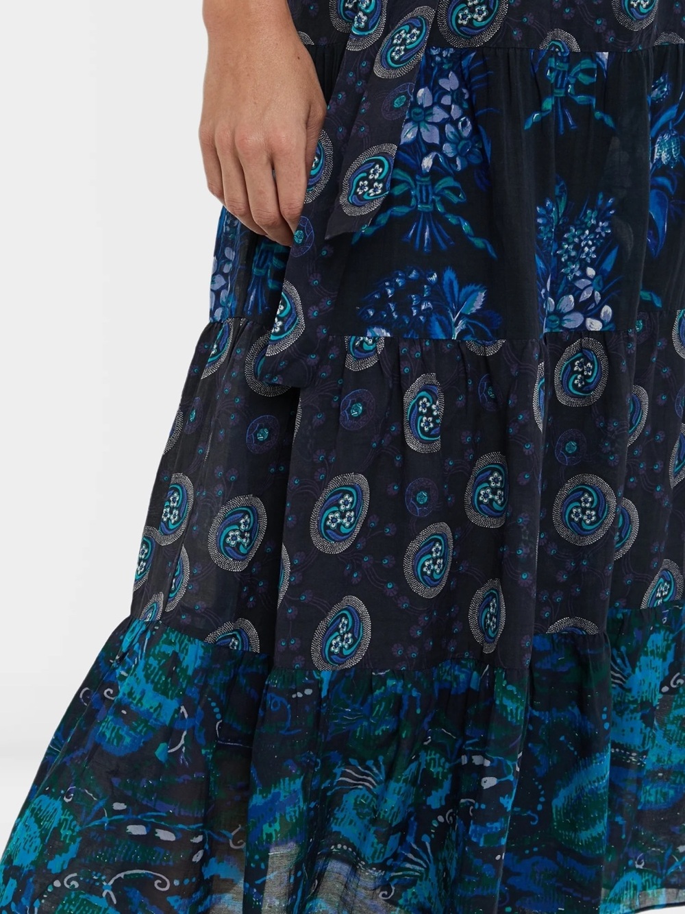 Desigual Embroidered Navy Midi Halter Dress with Teal & Cream Accents New Size L - Picture 5 of 8